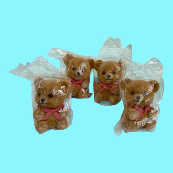Vtg Brown Flocked Miniature Teddy Bears 3” Ornament HF Company Hong Kong NOS - Picture 5 of 13